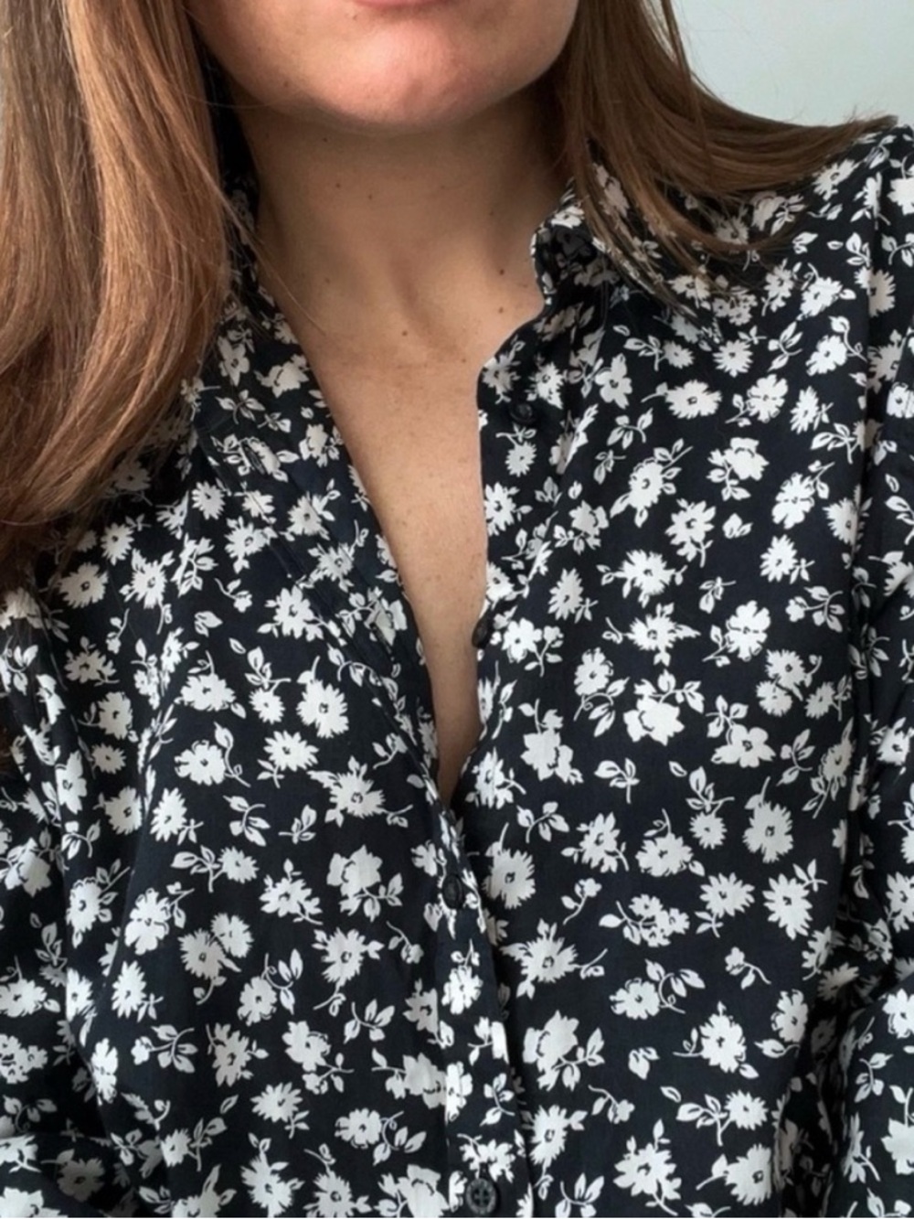 Vintage Ralph Lauren SZ 2X Black Button-Down Shirt Cream Floral Print